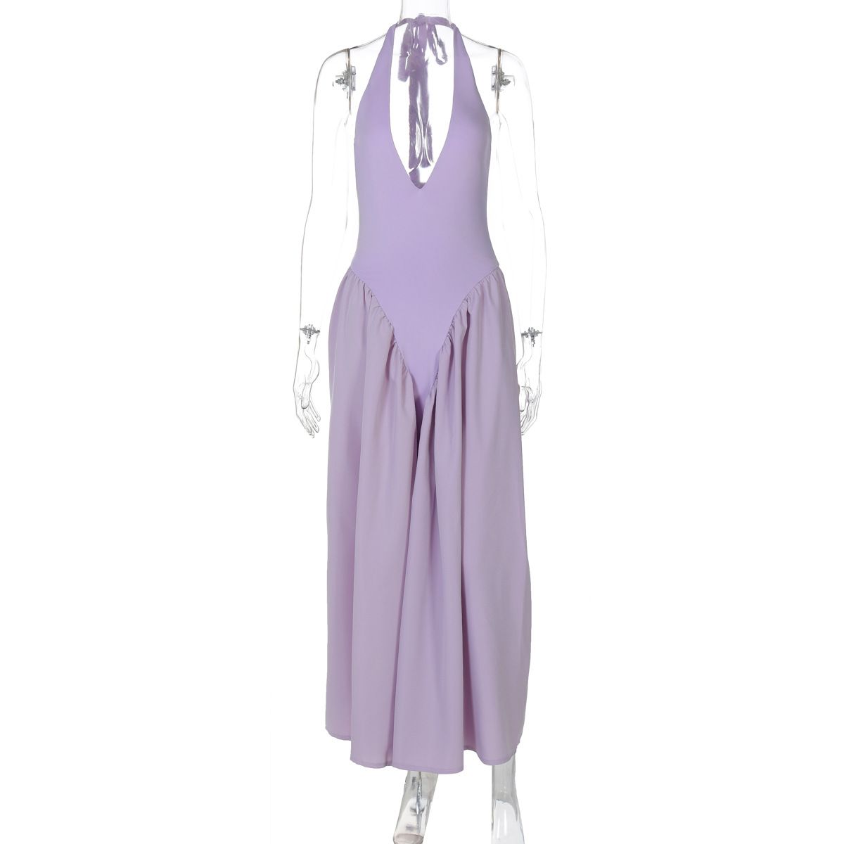 Summer new women's dress is casual, elegant, solid color, sleeveless V-neck, halter and big skirt. Long dress is suitable for party holiday dinner.