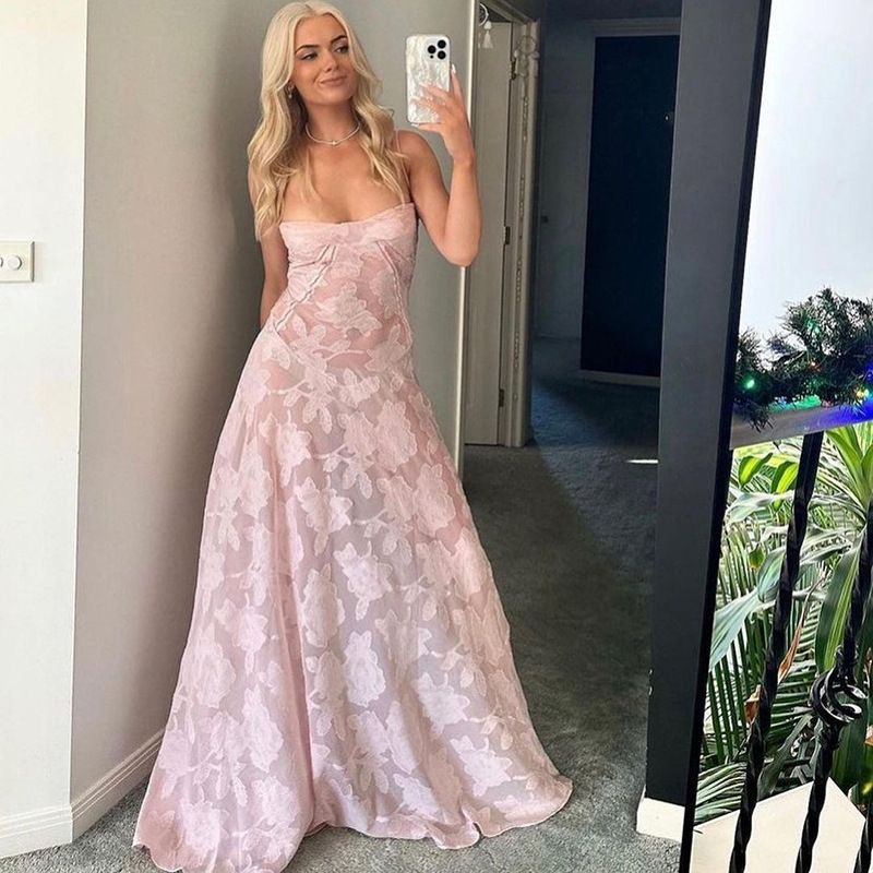 Europe and the United States summer new women's dress fashion solid color perspective sleeveless sling big skirt long dress suitable for leisure holiday party banquet dress.