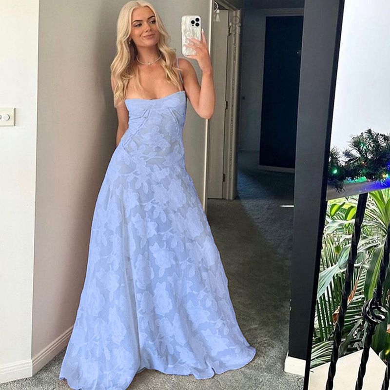 Europe and the United States summer new women's dress fashion solid color perspective sleeveless sling big skirt long dress suitable for leisure holiday party banquet dress.