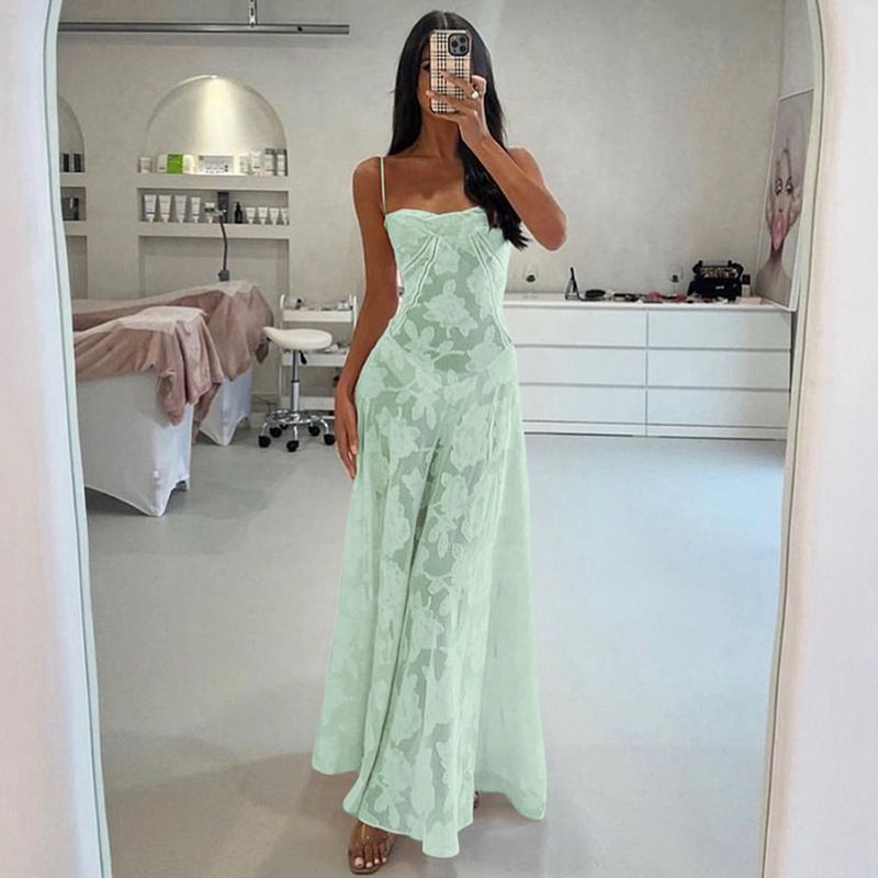 Europe and the United States summer new women's dress fashion solid color perspective sleeveless sling big skirt long dress suitable for leisure holiday party banquet dress.