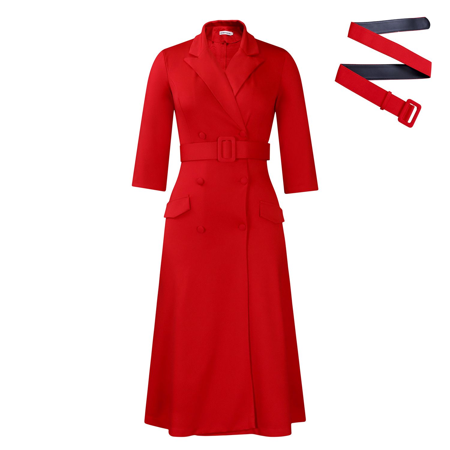 New women's dresses in summer are solid colors, sleeves, suits, collars, double-breasted belts, belts and long dresses, which are suitable for leisure office commuting.