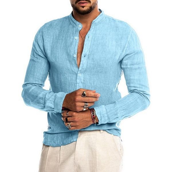 New men's long-sleeved shirts in summer with solid color collar and button cardigan are suitable for daily leisure, office, commuting and outdoor sports.