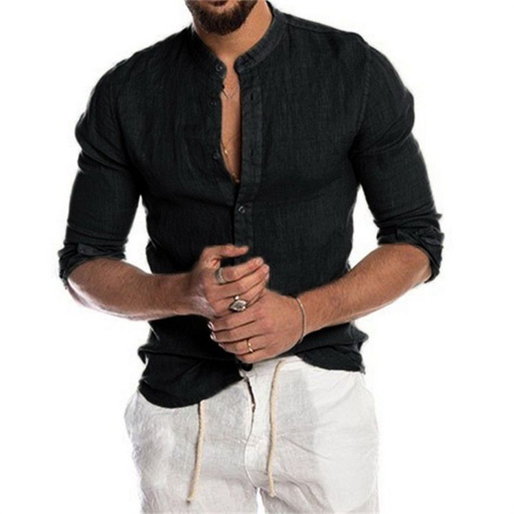 New men's long-sleeved shirts in summer with solid color collar and button cardigan are suitable for daily leisure, office, commuting and outdoor sports.