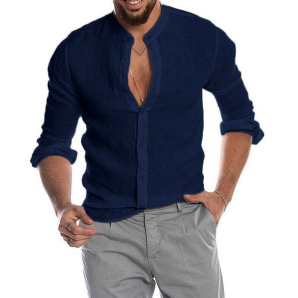 New men's long-sleeved shirts in summer with solid color collar and button cardigan are suitable for daily leisure, office, commuting and outdoor sports.