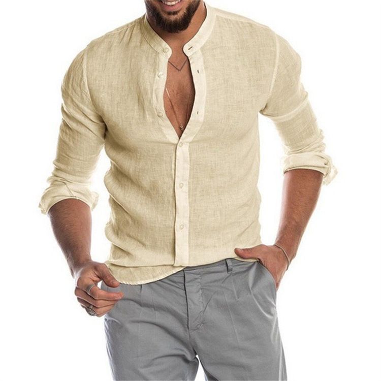 New men's long-sleeved shirts in summer with solid color collar and button cardigan are suitable for daily leisure, office, commuting and outdoor sports.