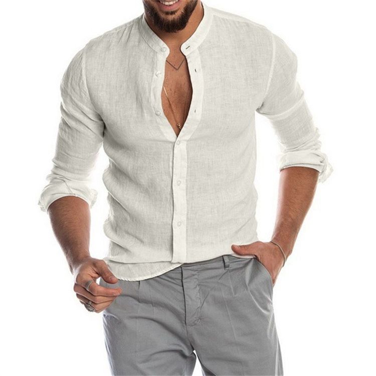 New men's long-sleeved shirts in summer with solid color collar and button cardigan are suitable for daily leisure, office, commuting and outdoor sports.