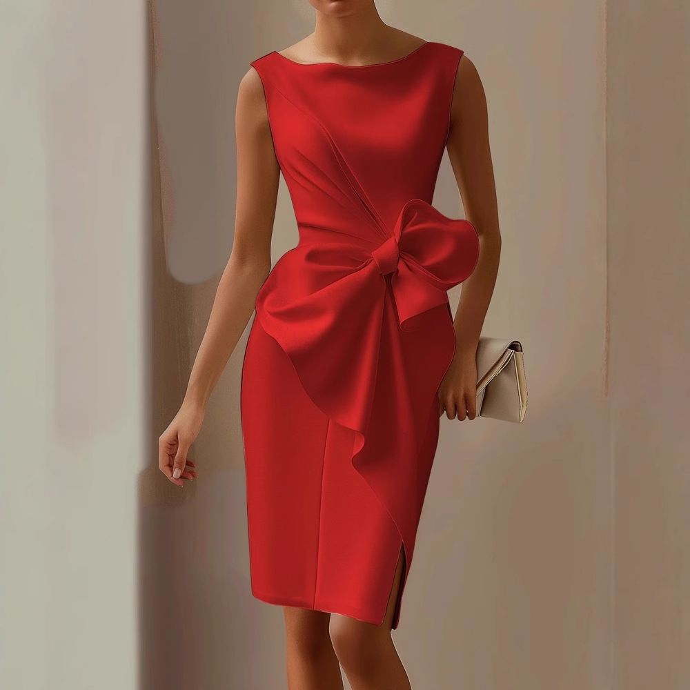 In summer, the new women's dress is fashionable, solid color, sleeveless one-neck bow, waist-closed and split, and the long dress is suitable for daily leisure commuting party and dinner.