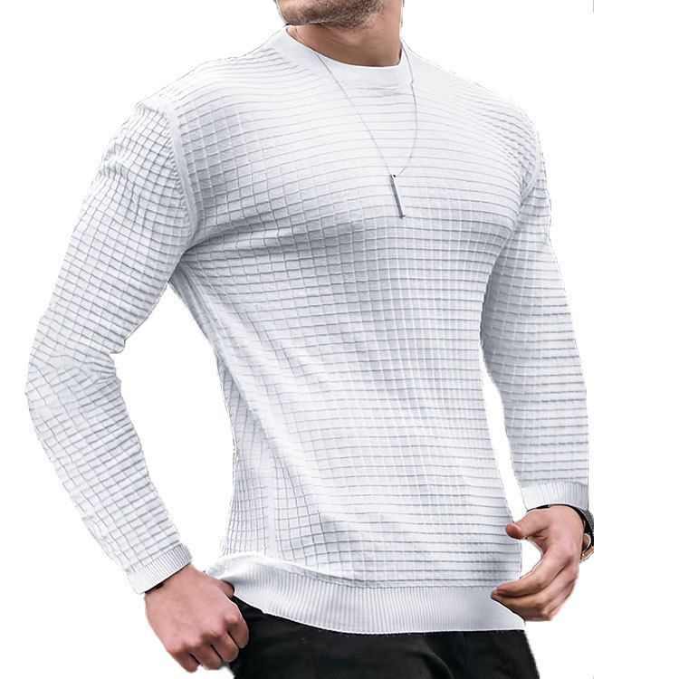 The new men's long-sleeved T-shirt with solid color round neck Waffle men's sweater is suitable for leisure, office, commuting and outdoor sports.