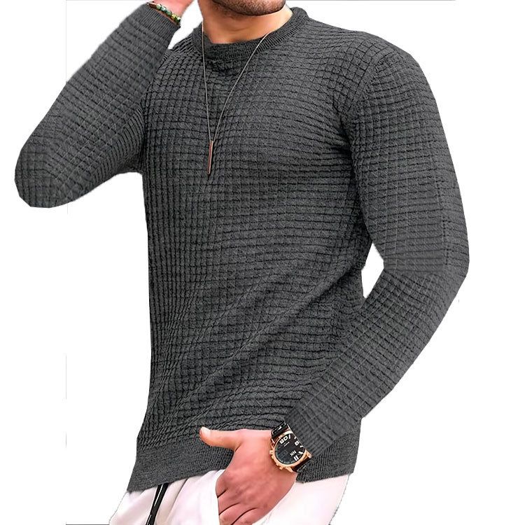 The new men's long-sleeved T-shirt with solid color round neck Waffle men's sweater is suitable for leisure, office, commuting and outdoor sports.