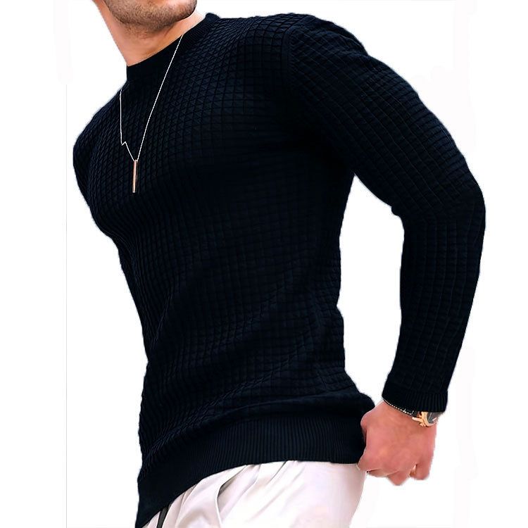 The new men's long-sleeved T-shirt with solid color round neck Waffle men's sweater is suitable for leisure, office, commuting and outdoor sports.