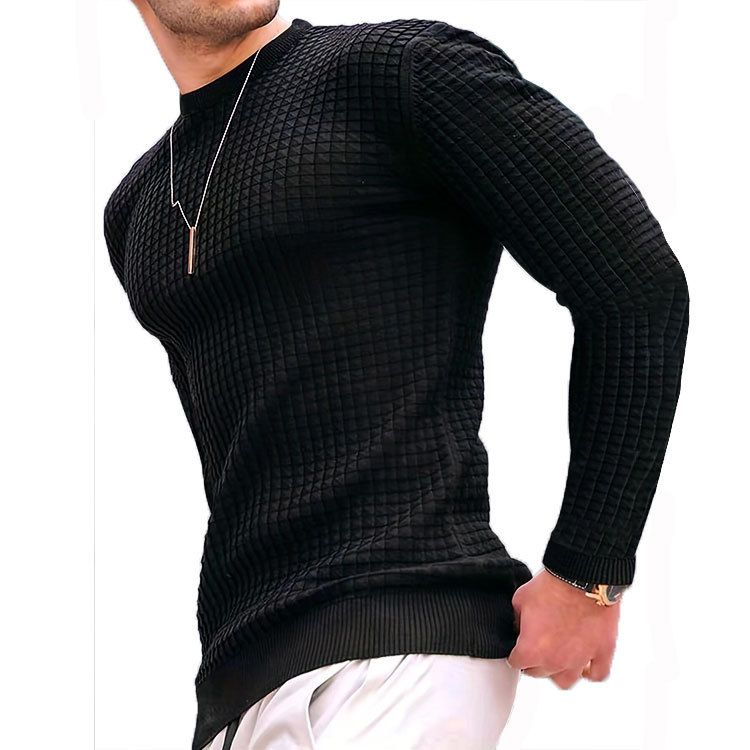 The new men's long-sleeved T-shirt with solid color round neck Waffle men's sweater is suitable for leisure, office, commuting and outdoor sports.