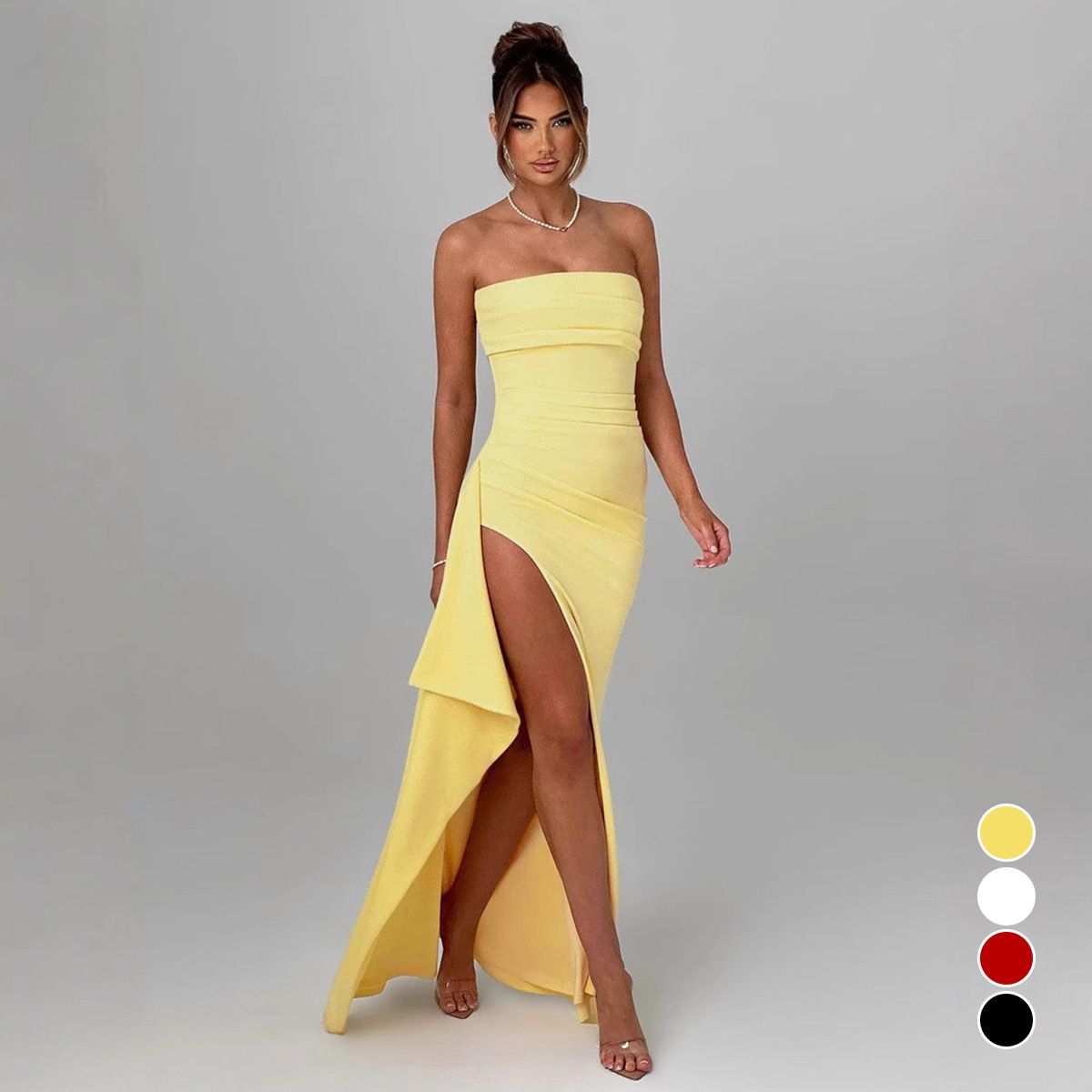 In summer, the new women's fashion solid color sleeveless tube top with open back and irregular long dress is suitable for daily leisure commuting party dinner dress.