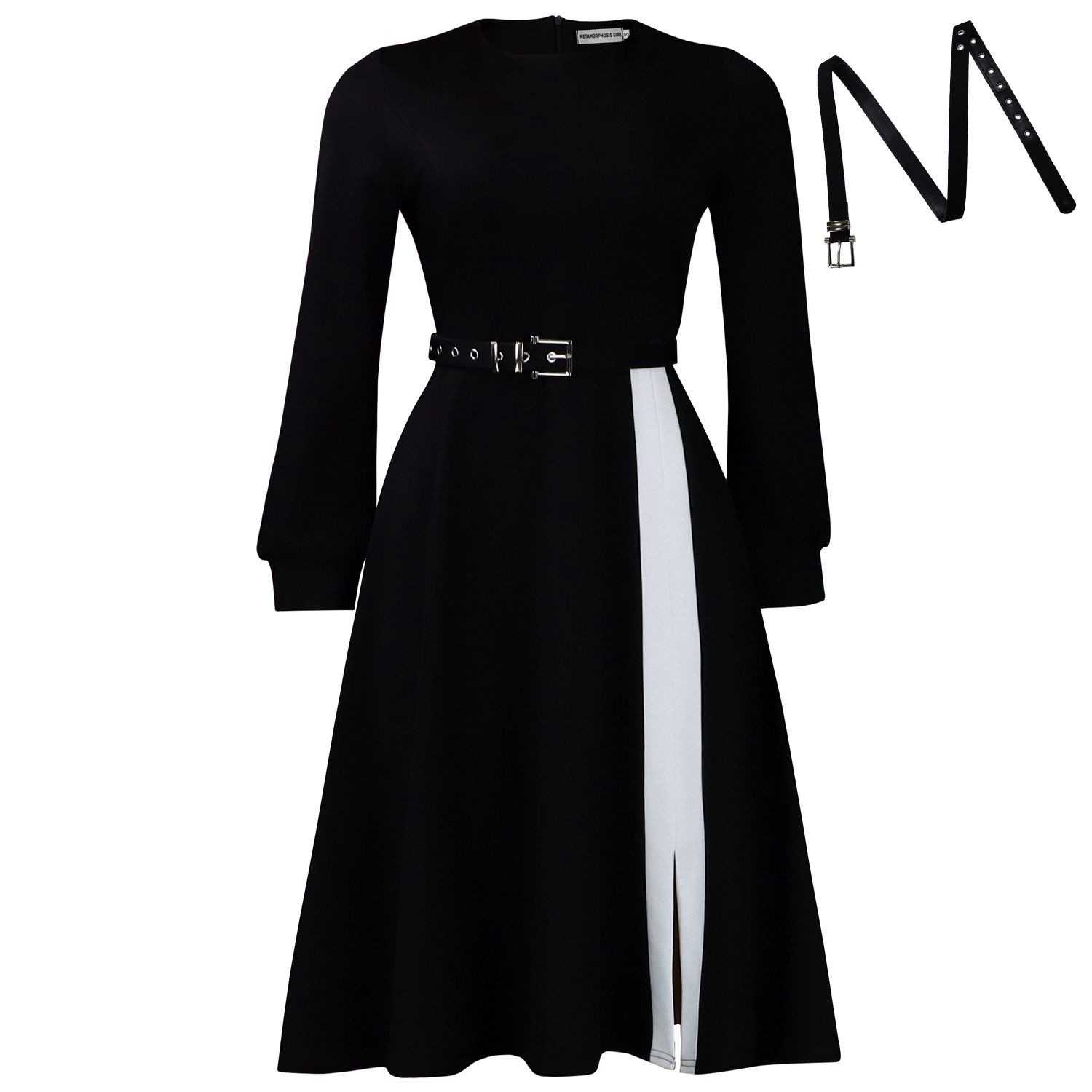 New women's dress fashion color matching long sleeve round neck waist long dress is suitable for daily leisure office commuting party.
