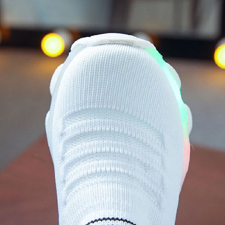 Kids Sneakers Children Girls Boys Letter Mesh Led Luminous Socks Sport Run Sneakers Light Up Shoes 21-30