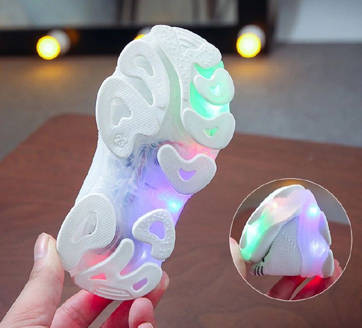 Kids Sneakers Children Girls Boys Letter Mesh Led Luminous Socks Sport Run Sneakers Light Up Shoes 21-30