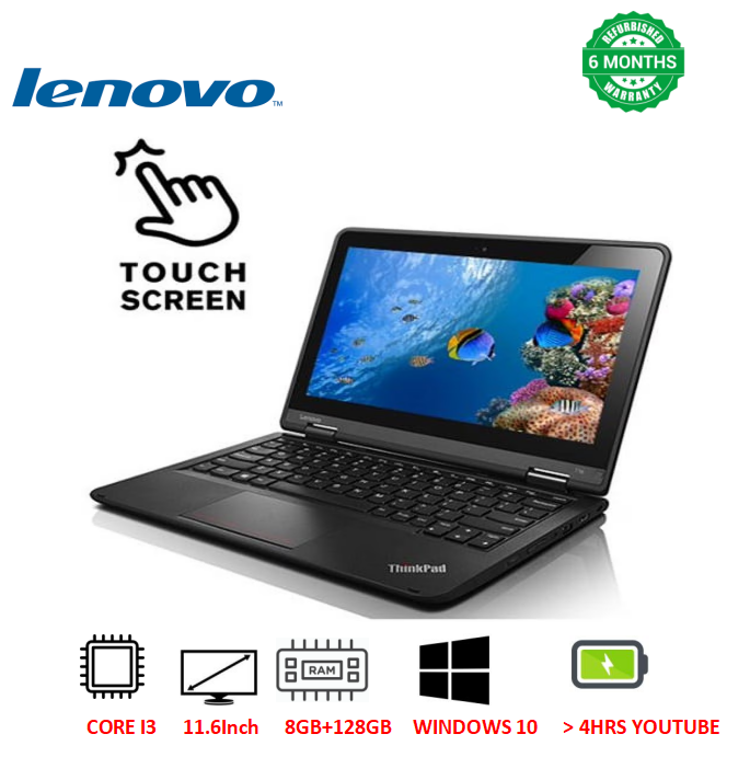 [FREE MOUSE] Refurbished Lenovo Thinkpad Yoga 11e X360 Intel Core i3 8GB RAM + 128GB SSD Refurbished Laptop Touchscreen Laptop 11.6” Screen Windows Office Installed PLUS FREE WIRED MOUSE