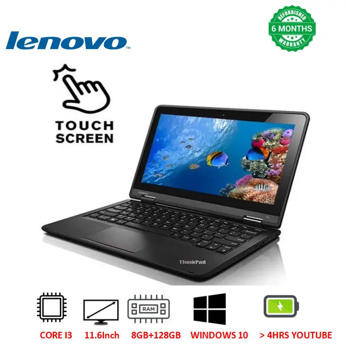 [FREE MOUSE] Refurbished Lenovo Thinkpad Yoga 11e X360 Intel Core i3 8GB RAM + 128GB SSD Refurbished Laptop Touchscreen Laptop 11.6” Screen Windows Office Installed PLUS FREE WIRED MOUSE