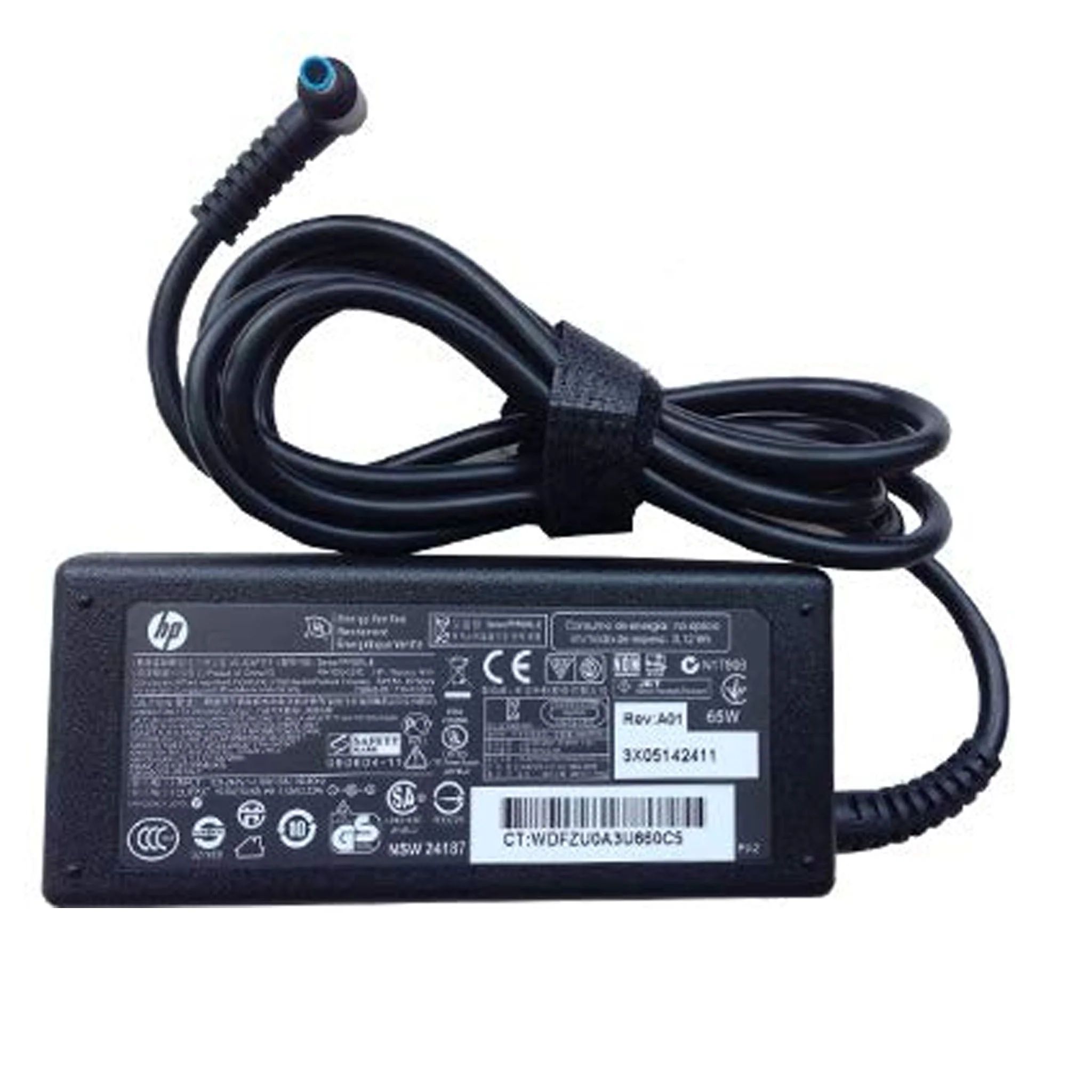 HP BLUE PIN LAPTOP CHARGER USED IN VARIOUS HP LAPTOPS INCLUDING MODELS LIKE HP PROBOOK 11 G2, 840 G3,G5,G6,G7 etc.CARRIES WITH IT AN ADAPTER OF 65W(19.5V,3.33A)AND A DISTINCTIVE 4.5mm X3.0 mm TIP.