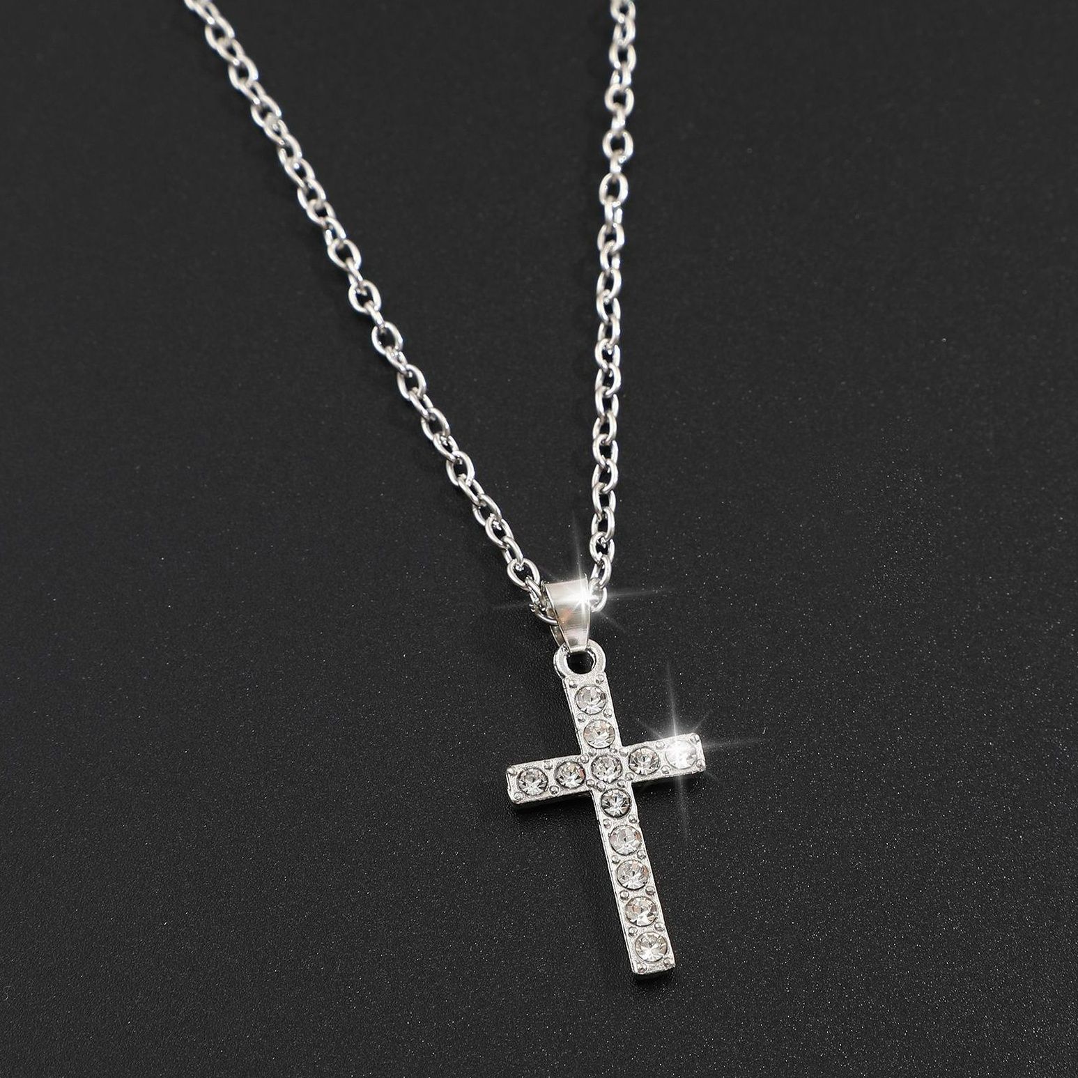 Simple Zirconia Cross Pendant Necklace, Fashion Chain For Women & Men, Gold/Silver Layered Minimalist Jewelry Gift