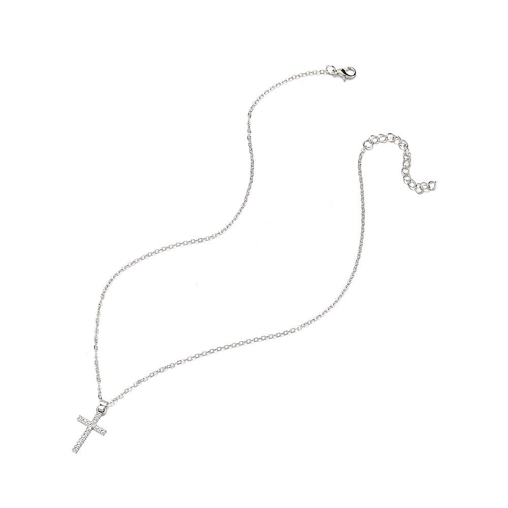 Simple Zirconia Cross Pendant Necklace, Fashion Chain For Women & Men, Gold/Silver Layered Minimalist Jewelry Gift