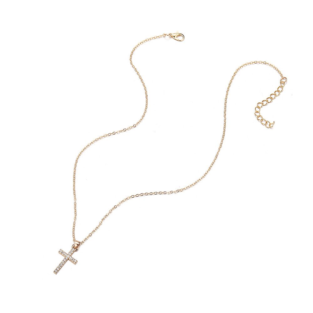 Simple Zirconia Cross Pendant Necklace, Fashion Chain For Women & Men, Gold/Silver Layered Minimalist Jewelry Gift