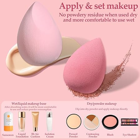 14 Pcs Makeup Sponge Set-Beauty Blender & Powder Puff Kit with Mini Sponges, Latex-Free Foundation Blending Sponge Set for Liquid, Cream & Powder, Professional Makeup Tools for Flawless Finish