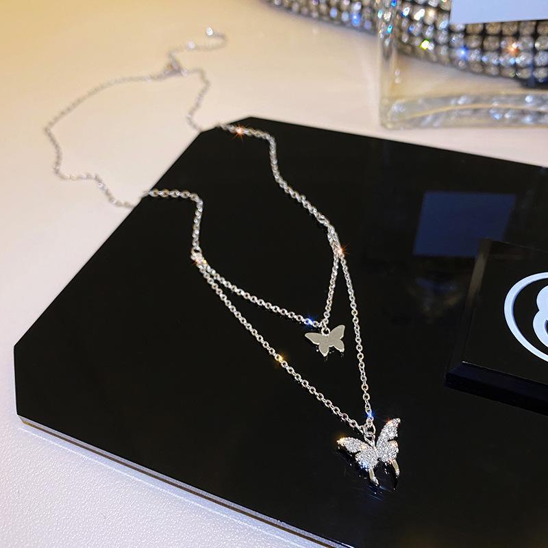 Double Micro-Set Premium Zirconia Delicate Butterfly Pendant Necklace - High-Quality Craftsmanship, Perfect Trendy Jewelry Gift for Ladies to Complement Any Outfit on All Occasions