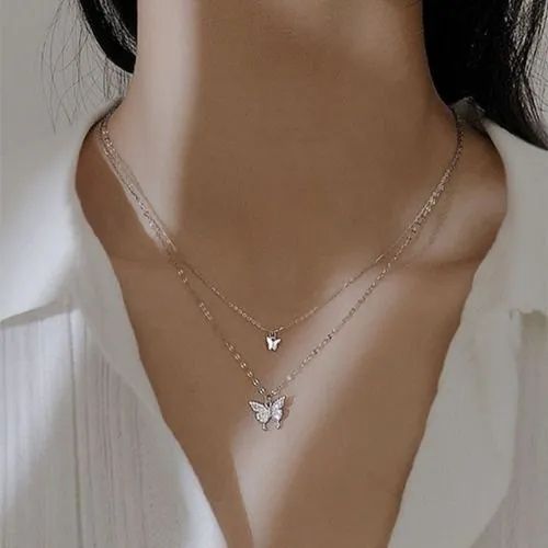Double Micro-Set Premium Zirconia Delicate Butterfly Pendant Necklace - High-Quality Craftsmanship, Perfect Trendy Jewelry Gift for Ladies to Complement Any Outfit on All Occasions