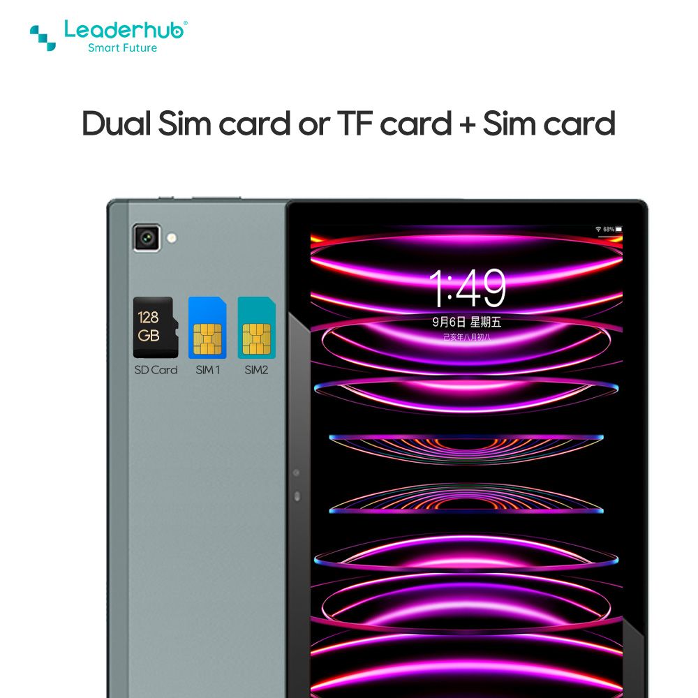 Leaderhub S18C 10.1'' 800×1280 IPS Tablet with Free Leather Case, with 6000mah Battery, 4GB+64GB Memory, Android 11 OS Support SIM/TF Card