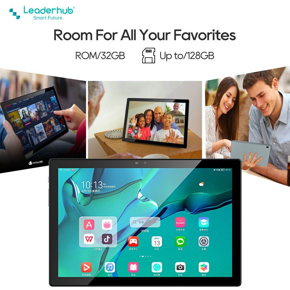 Leaderhub S18C 10.1'' 800×1280 IPS Tablet with Free Leather Case, with 6000mah Battery, 4GB+64GB Memory, Android 11 OS Support SIM/TF Card