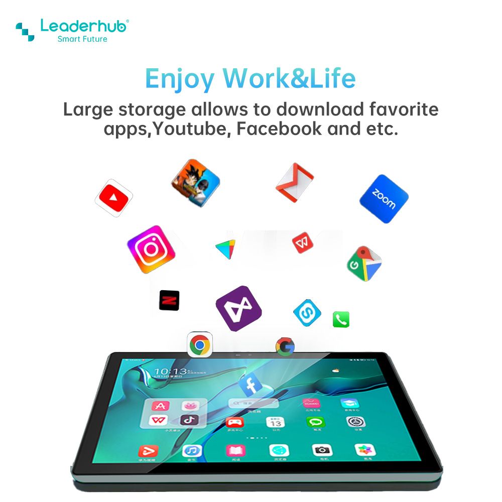 Leaderhub S18C 10.1'' 800×1280 IPS Tablet with Free Leather Case, with 6000mah Battery, 4GB+64GB Memory, Android 11 OS Support SIM/TF Card