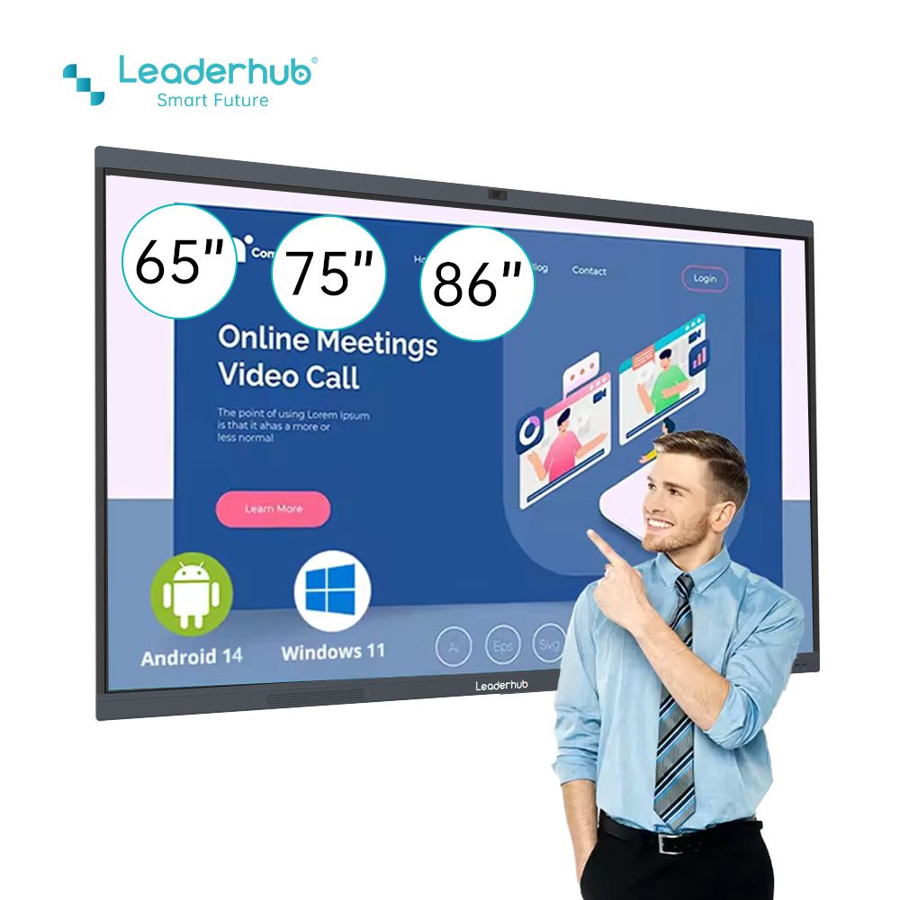 Leaderhub  75 inches L75HM Smart Board 8G DDR RAM  128G EMMC Storage Hybrid Conference Displays Interactive Flat Panel Touch Screen Digital Board For Classroom Conference ​Meeting Room SmartBoard