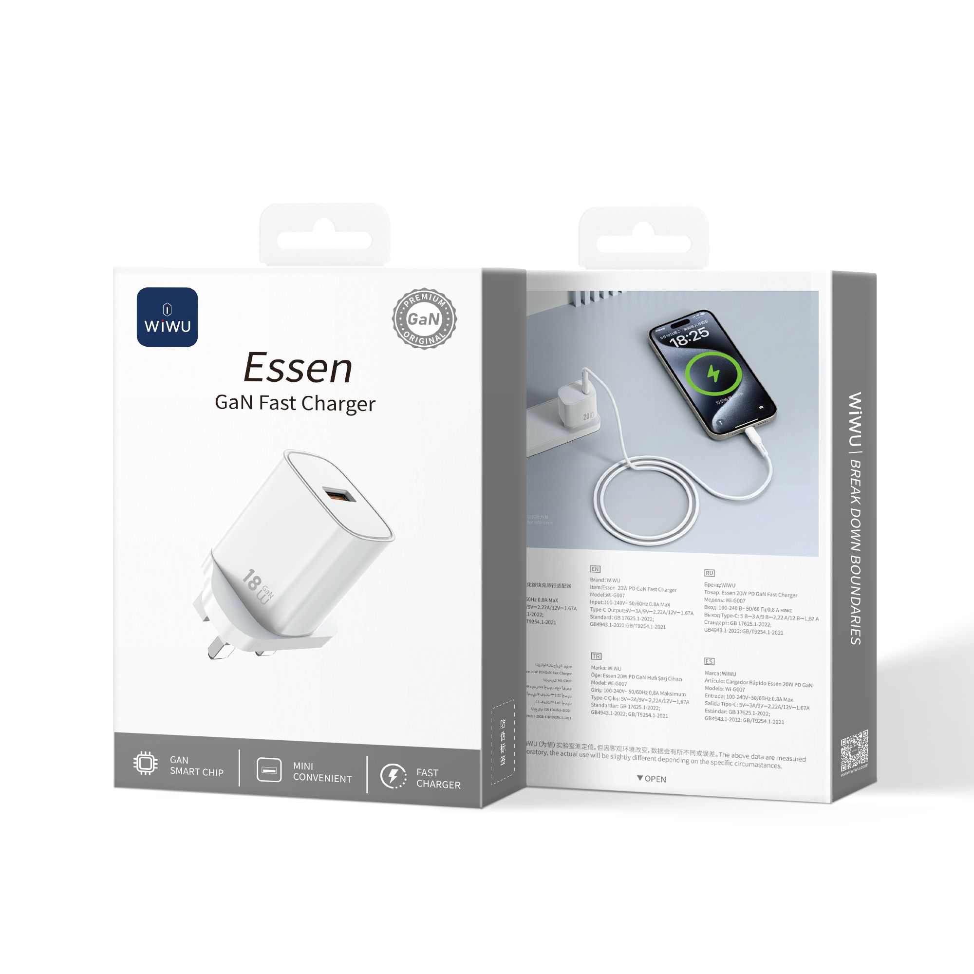 KMAX UK CE 18W Essential GaN Fast Smartphone Charger USB fit 100-240V 50-60Hz use for iphone android phoe G006