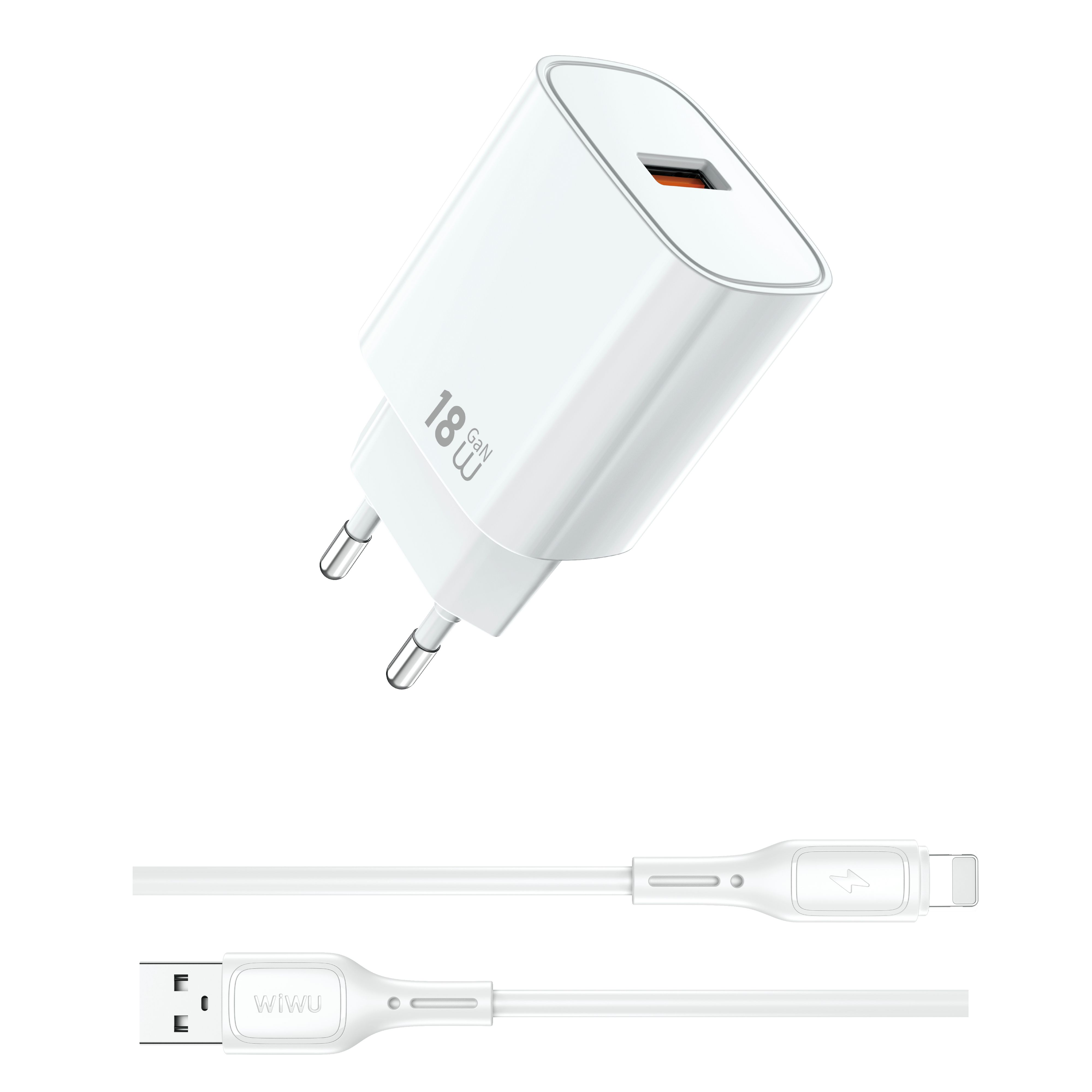 KMAX EU CE 18W Essential GaN Fast Smartphone Charger USB fit 100-240V 50-60Hz use for iphone android phoe With 1 pcs lightning cable G006 A-C