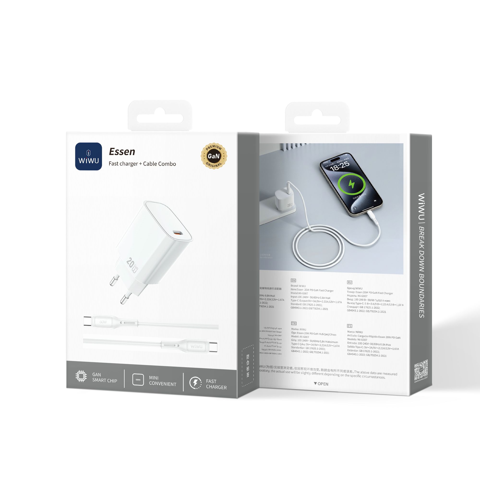 KMAX EU CE 20W Essential GaN Fast Smartphone Charger USB fit 100-240V 50-60Hz use for iphone android phoe  G007 with 1 pcs type-c cable