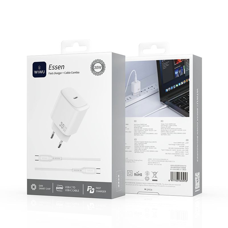 KMAX EU CE 30W Essential GaN Fast Smartphone Charger USB fit 100-240V 50-60Hz use for iphone android phoe  G008 with 1pcs type-c cable