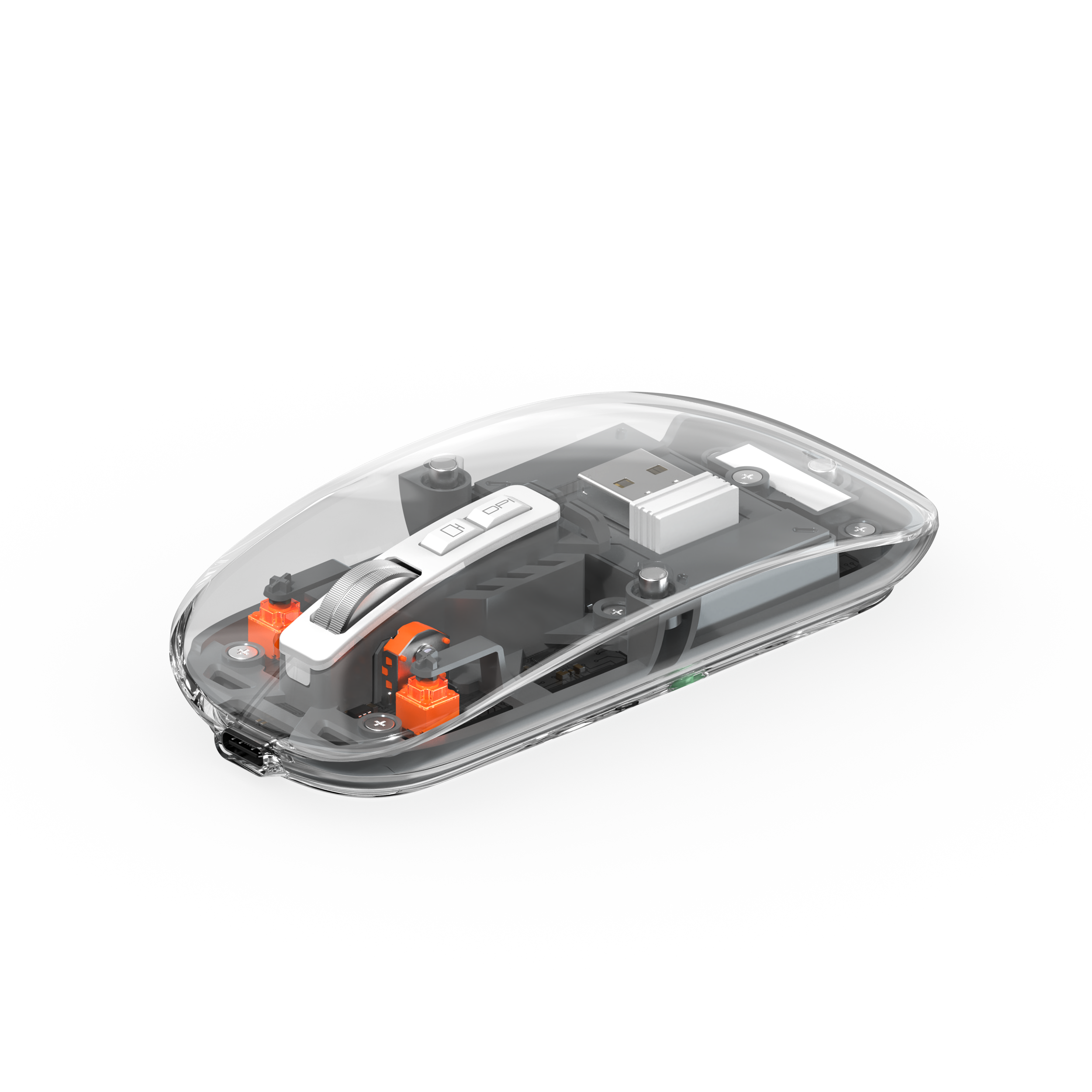 KMAX WM105 Crystal Wireless Mouse Gray Material: PC + Metal Scroll Wheel Bluetooth + 2.4G Dual Mode Can connect to 3 devices simultaneously Battery 400mAh 5 BUTTONS