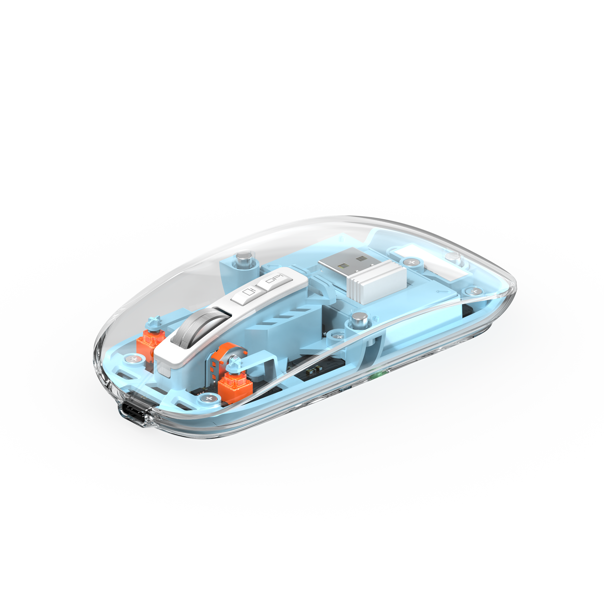 KMAX WM105 Crystal Wireless Mouse Gray Material: PC + Metal Scroll Wheel Bluetooth + 2.4G Dual Mode Can connect to 3 devices simultaneously Battery 400mAh 5 BUTTONS