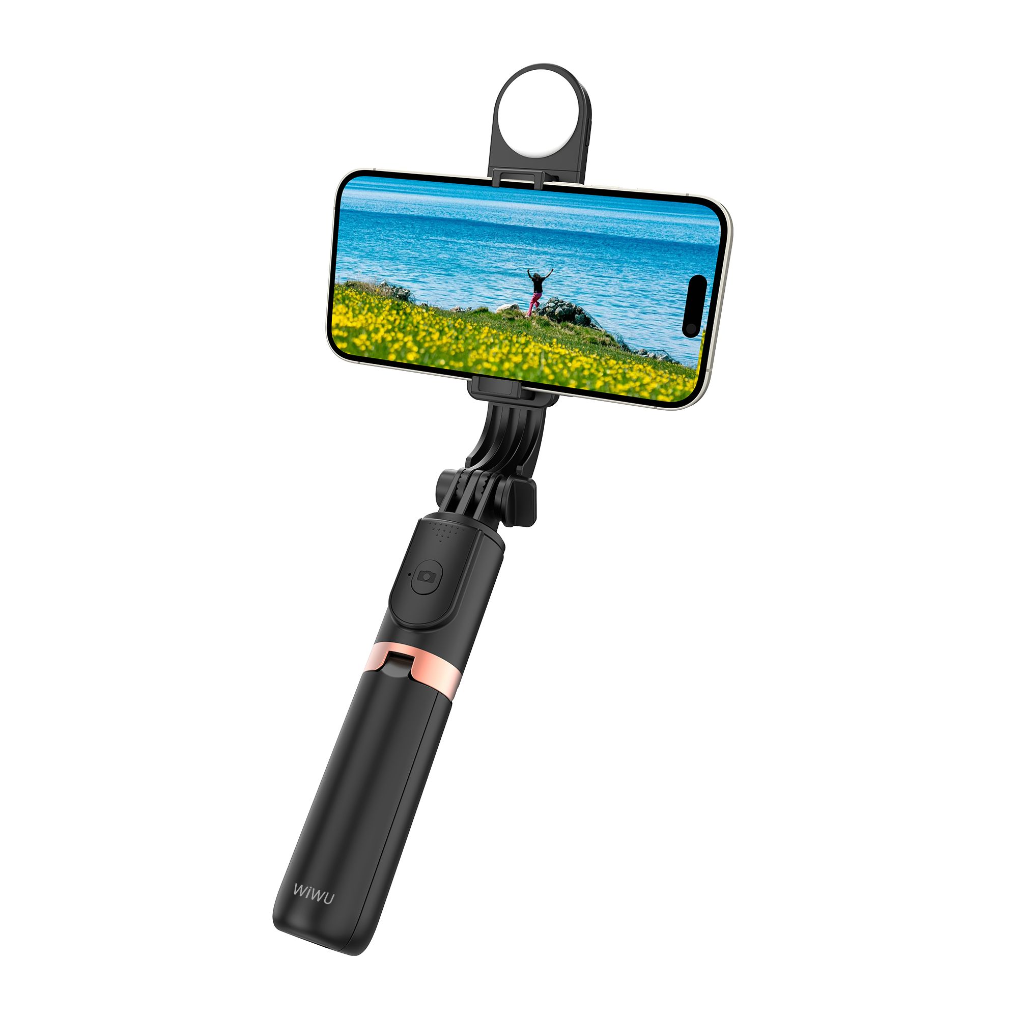 KMAX WiWU Wi-SE011 Detachable Tripod Selfie Stick Phone Holder Black  Aluminum Alloy + ABS Remote Control with Bluetooth Function Mini And Portable  with Three-Speed Adjustable Maximum Length: 82 cm