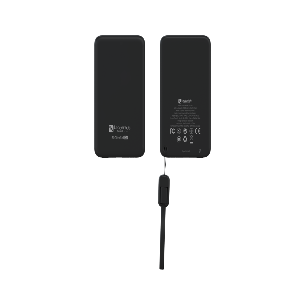 ‌Leaderhub PF200 22.5W  Power Bank 20000mAh Triple Output (Type-C + USB+Lightning) Digital Display CE Certified Compact & Portable for Smartphones/Tablets (Black)
