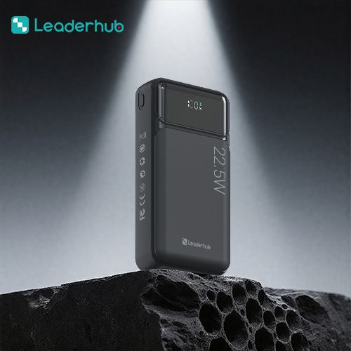 ‌Leaderhub PF200 22.5W  Power Bank 20000mAh Triple Output (Type-C + USB+Lightning) Digital Display CE Certified Compact & Portable for Smartphones/Tablets (Black)