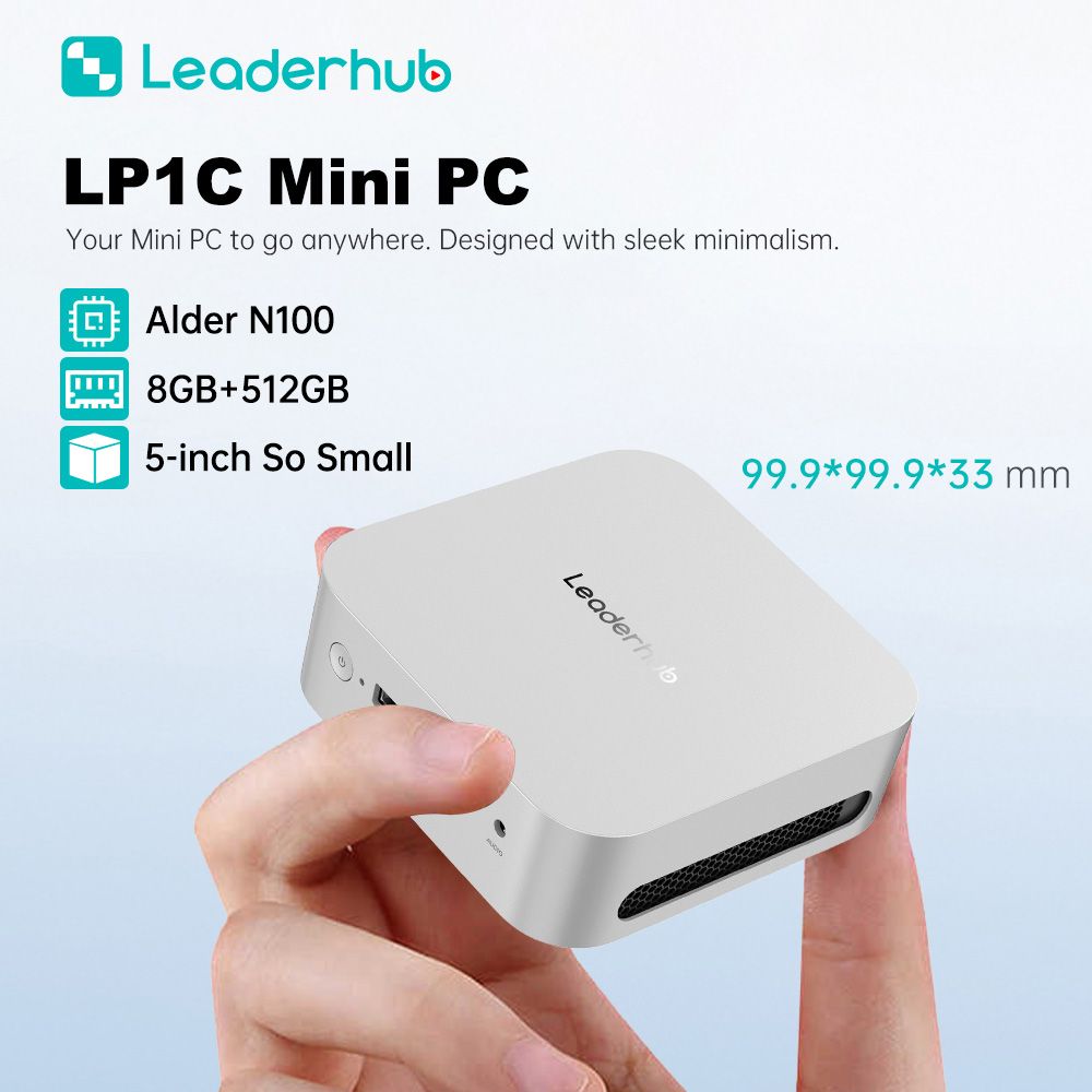 Leaderhub LP1C Windows 11 Pro Alder N100 Mini PC 8GB DDR4 512GB SSD Mini Desktop Laptop Kompyuta Ndogo for Study&Office Work&Gaming