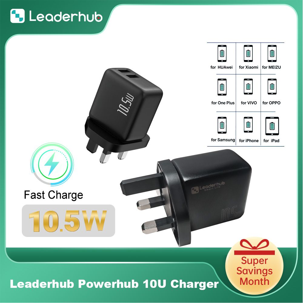 Leaderhub 20U/10U Fast Charger UK Plug Wall Charger 20W USB A + USB C Port  and 10.5W Dual USB Ports Smartphone Adapter(UK Plug Black)
