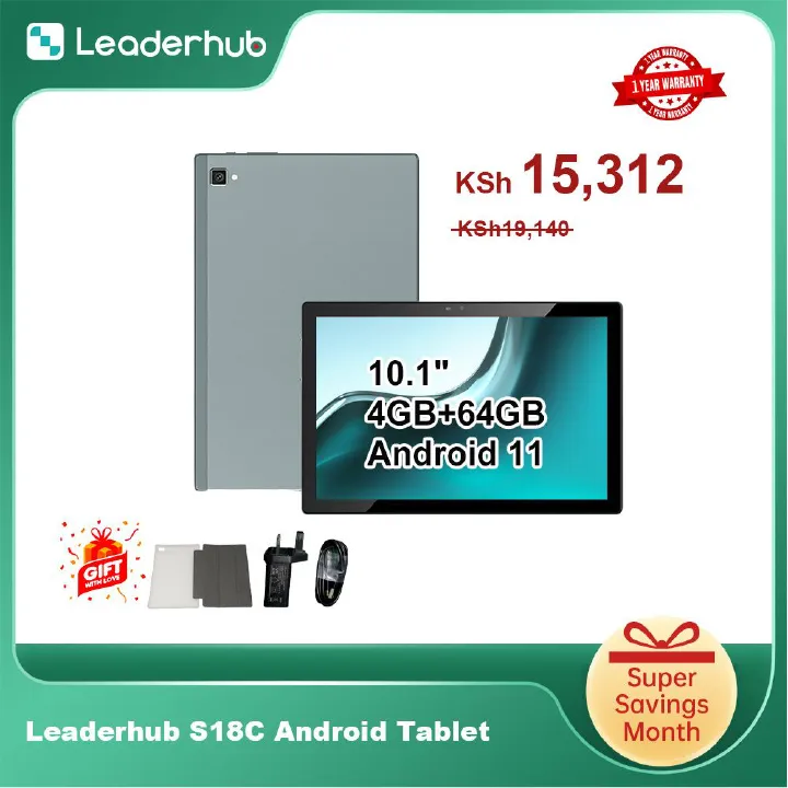 Leaderhub S18C 10.1'' 800×1280 IPS Tablet with Free Leather Case, with 6000mah Battery, 4GB+64GB Memory, Android 11 OS Support SIM/TF Card