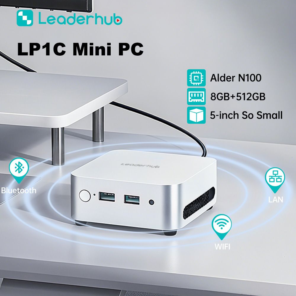[Complete Set] Leaderhub Mini PC Desktop Bundle: LP1C Mini PC + 24" FHD Monitor + Wireless Keyboard and Mouse Set for Office Work