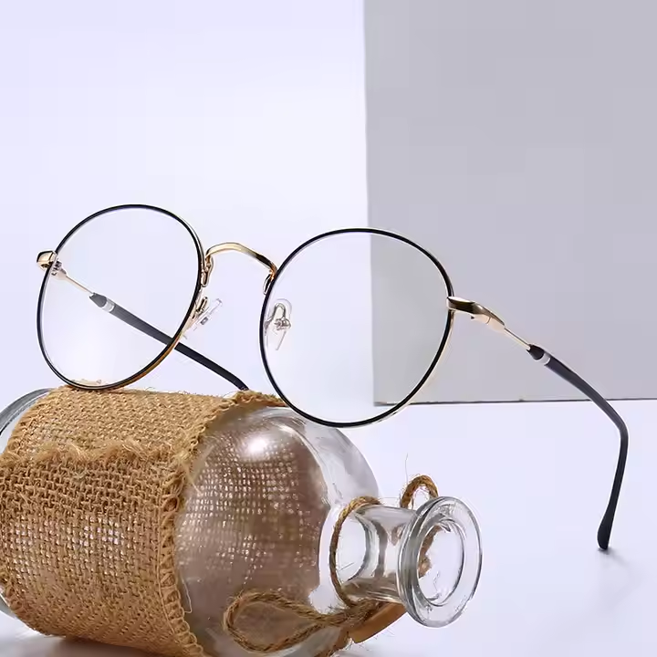 Metal Retro Anti Blue Light Glasses Myopia Glasses Frame Men and Women Round Frame Glasses Unisex 1PC