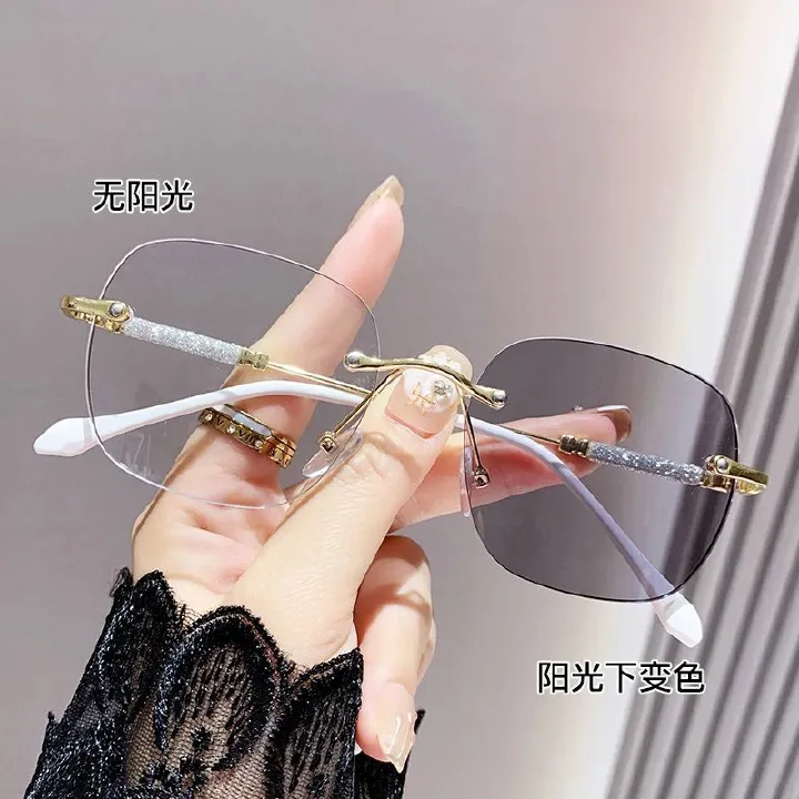 Photochromic Frameless Anti-blue Glasses Anti-radiation Women and Men Have Degree Large Frame EyeGlasses 1PC