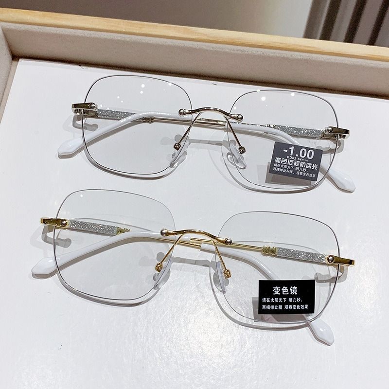 Photochromic Frameless Anti-blue Glasses Anti-radiation Women and Men Have Degree Large Frame EyeGlasses 1PC