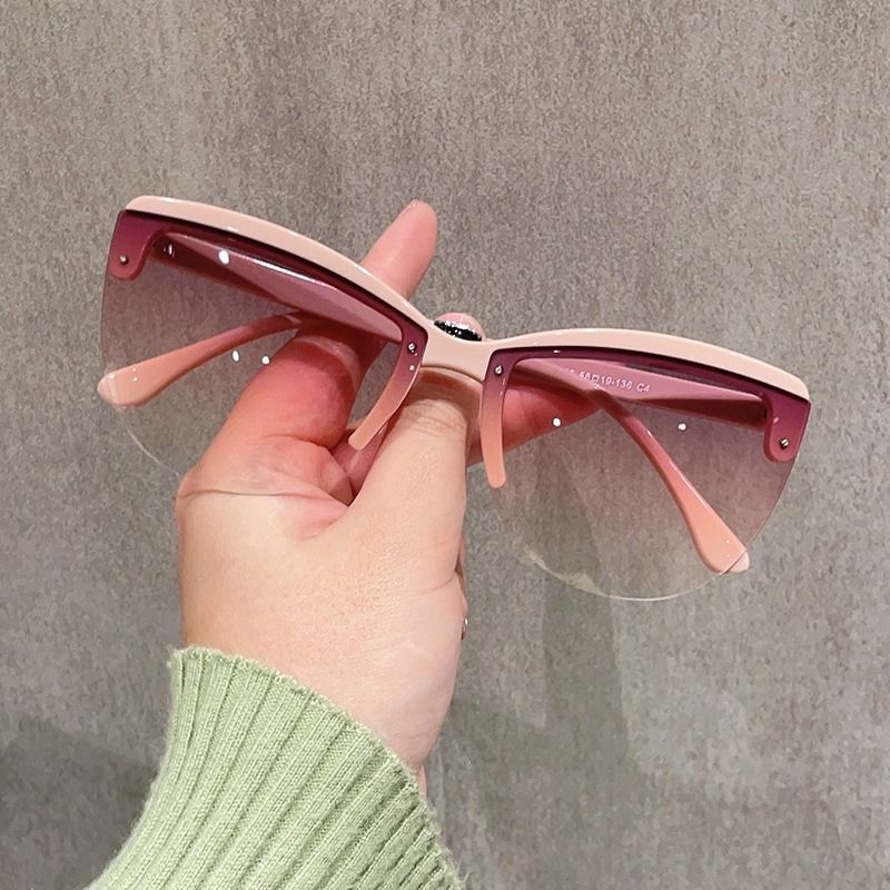 Fashion Retro Half Frame Big Cat-eye Sunglasses for Women Gradient Designer Luxury Cutting Lens UV400 Sunshade Sun Glasses 1PC