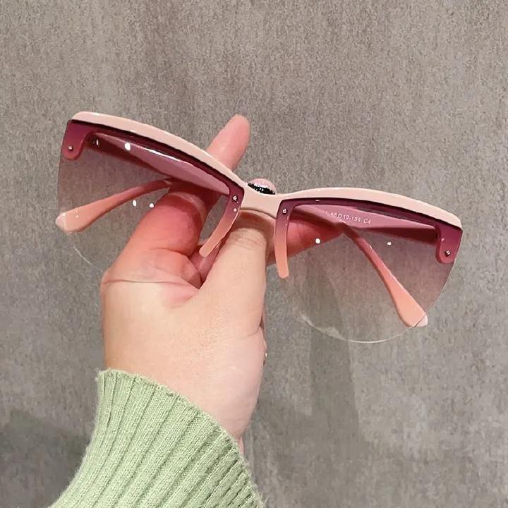 Fashion Retro Half Frame Big Cat-eye Sunglasses for Women Gradient Designer Luxury Cutting Lens UV400 Sunshade Sun Glasses 1PC